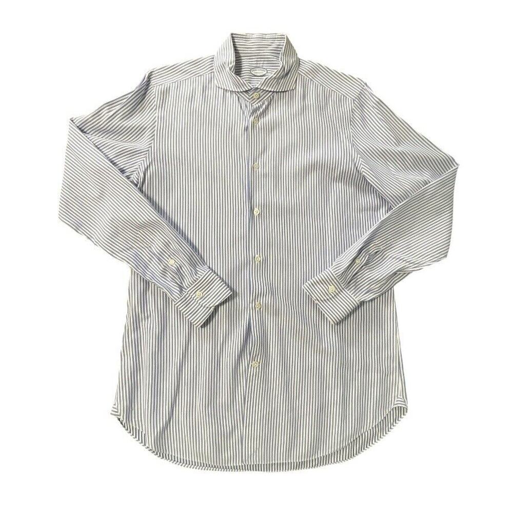 Vincenzo Di Ruggiero Button Up Shirt Mens Medium/15.5 Blue LS Italy Pinstripe